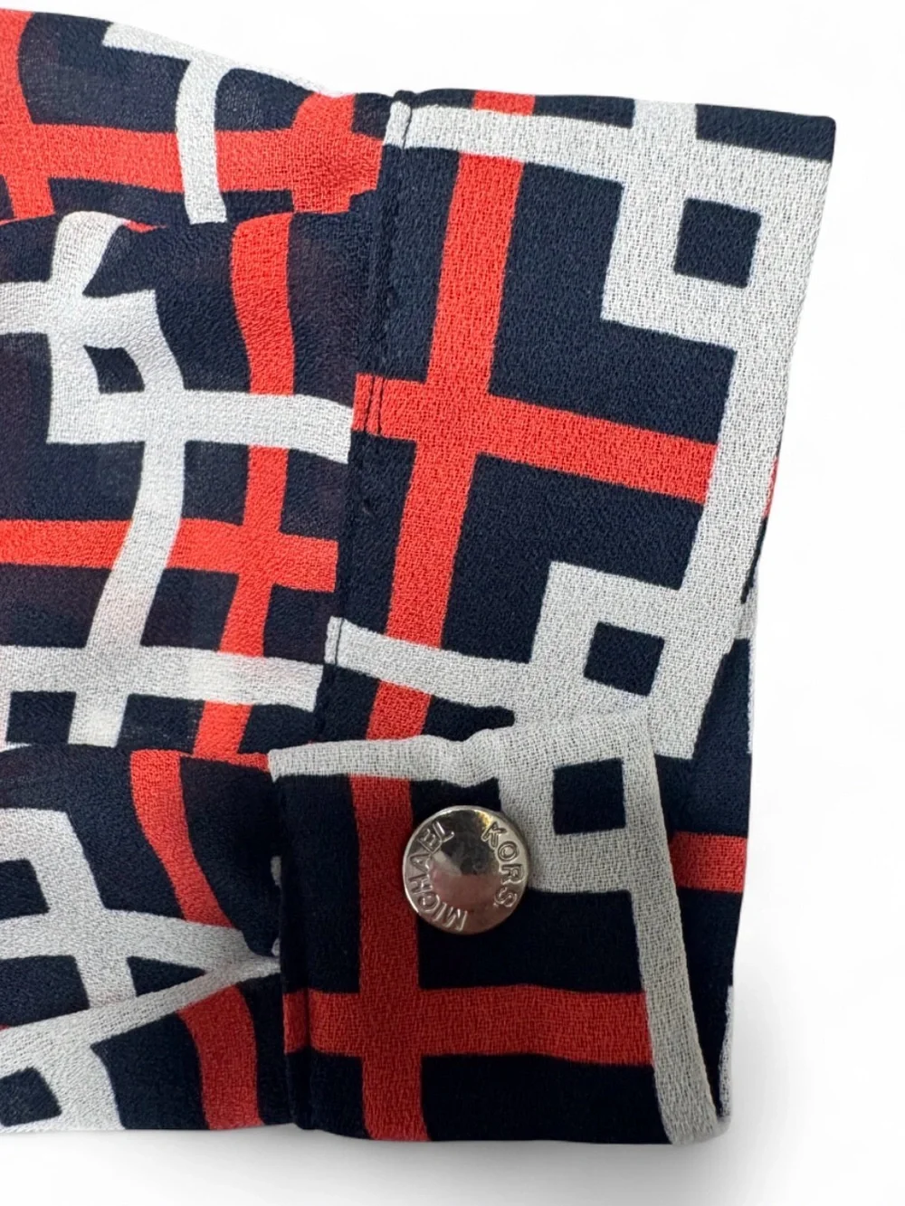 Michael Kors Navy Red White Geometric Button-Front Blouse